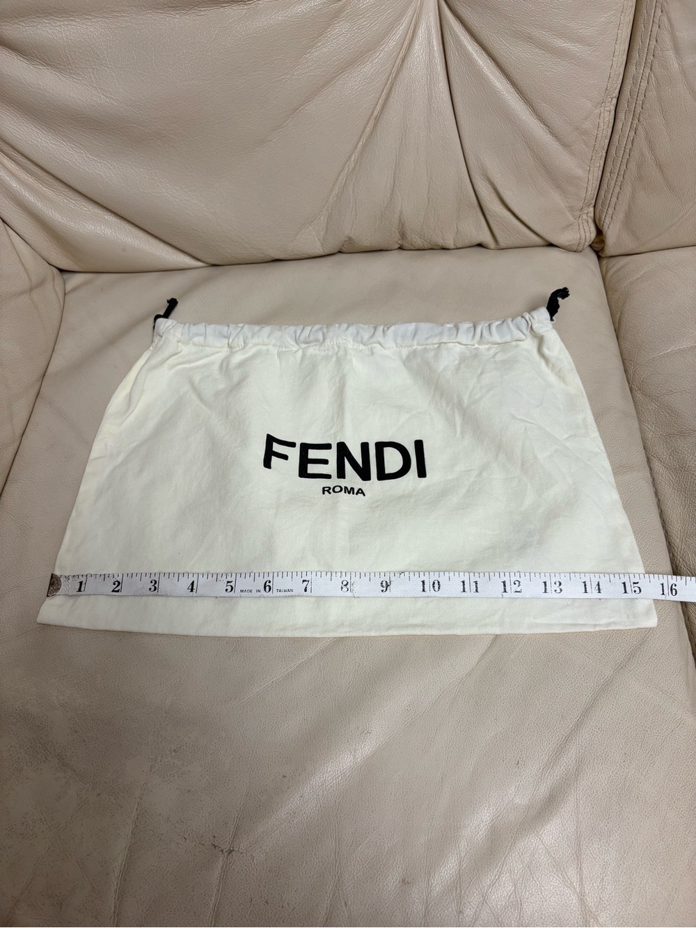 FENDI Cream Small Drawstring Dust Bag 10 x 15 Black Logo - Picture 2 of 8